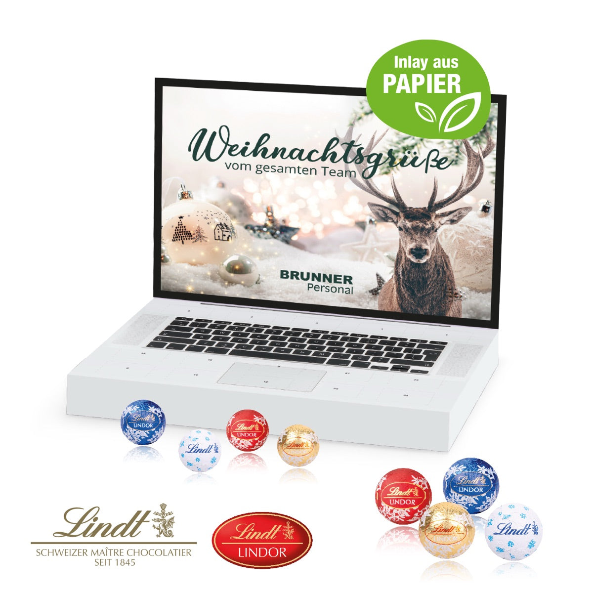Adventskalender Laptop mit Lindt Minis, Inlay aus Papier