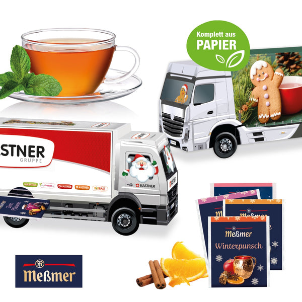 Adventskalender Meßmer Tee LKW mit Logo bedrucken