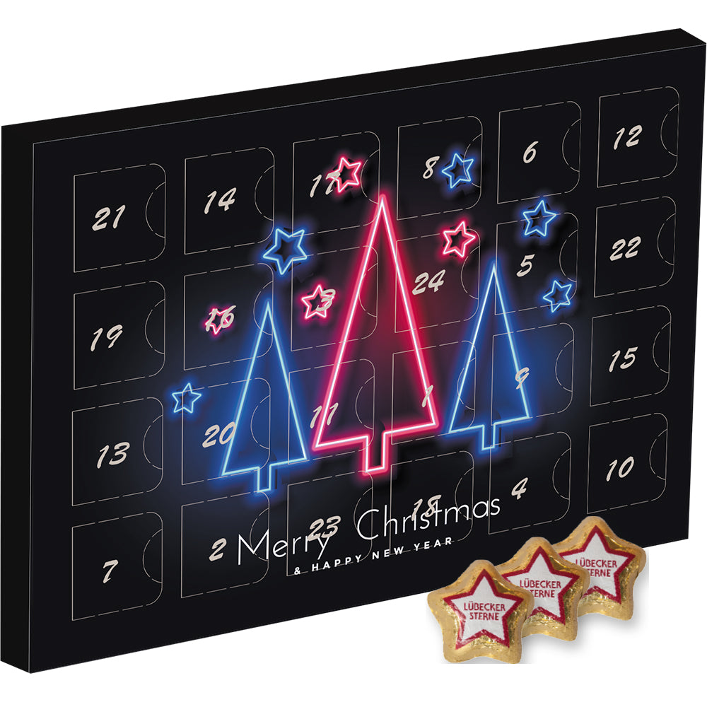 Adventskalender Midi mit Schokolade und Marzipan – Lübecker Marzipansterne, ca. 300 g