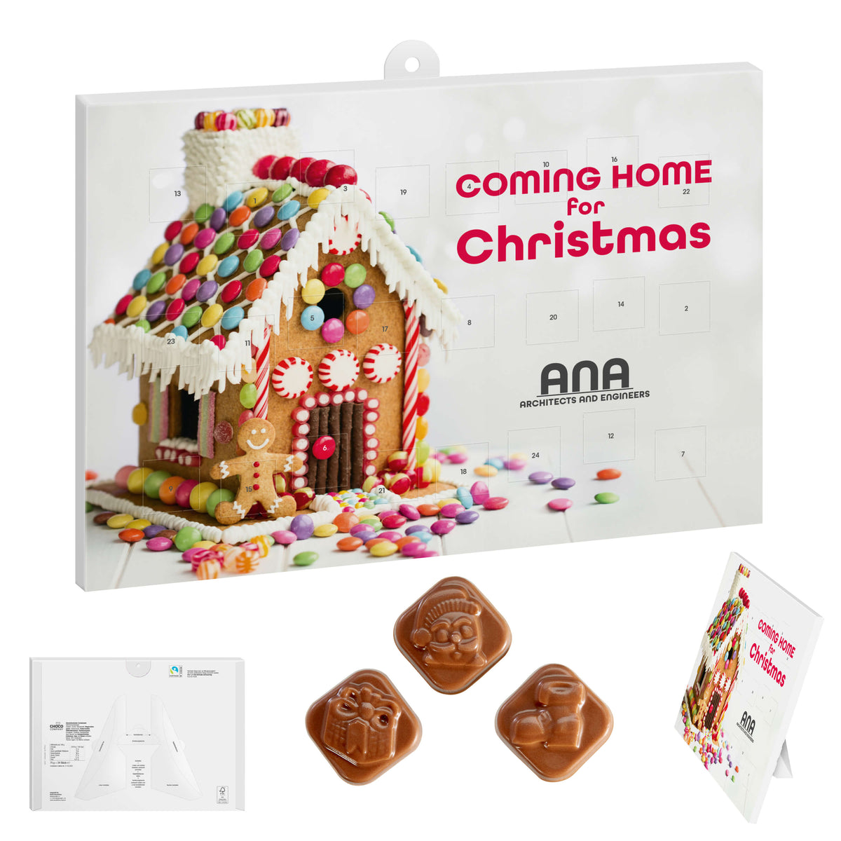 Adventskalender mit eigenem Motiv, aufgestellt im Querformat