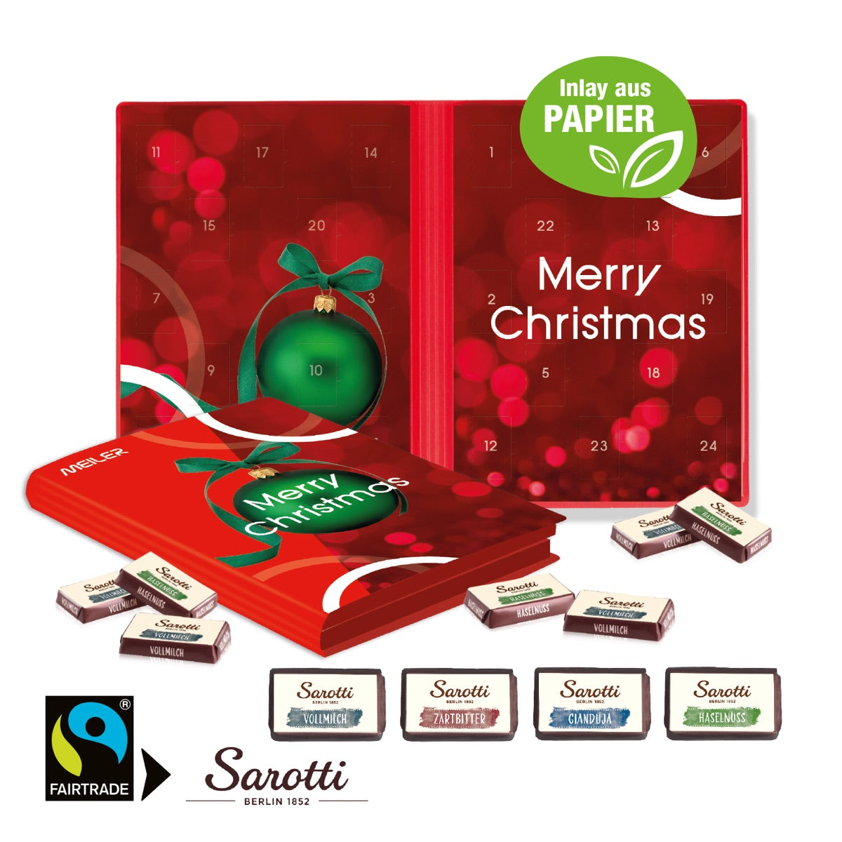 Adventskalender Weihnachtsbuch mit Sarotti Fairtrade Schokolade