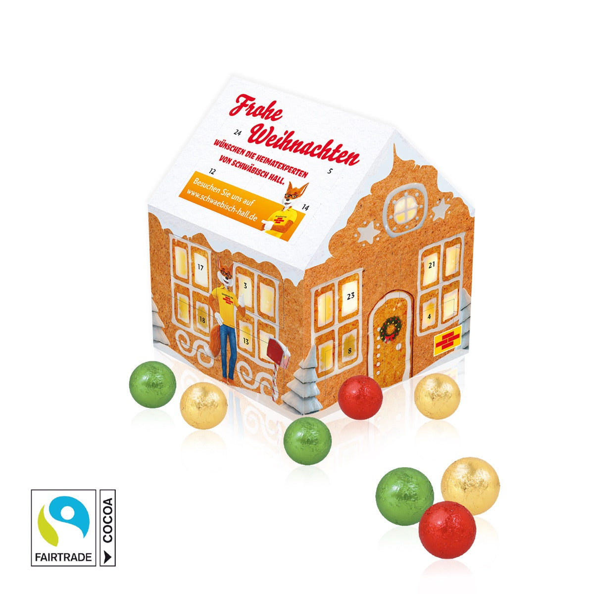 Adventskalender Weihnachtshaus Classic mit Fairtrade Schokolade