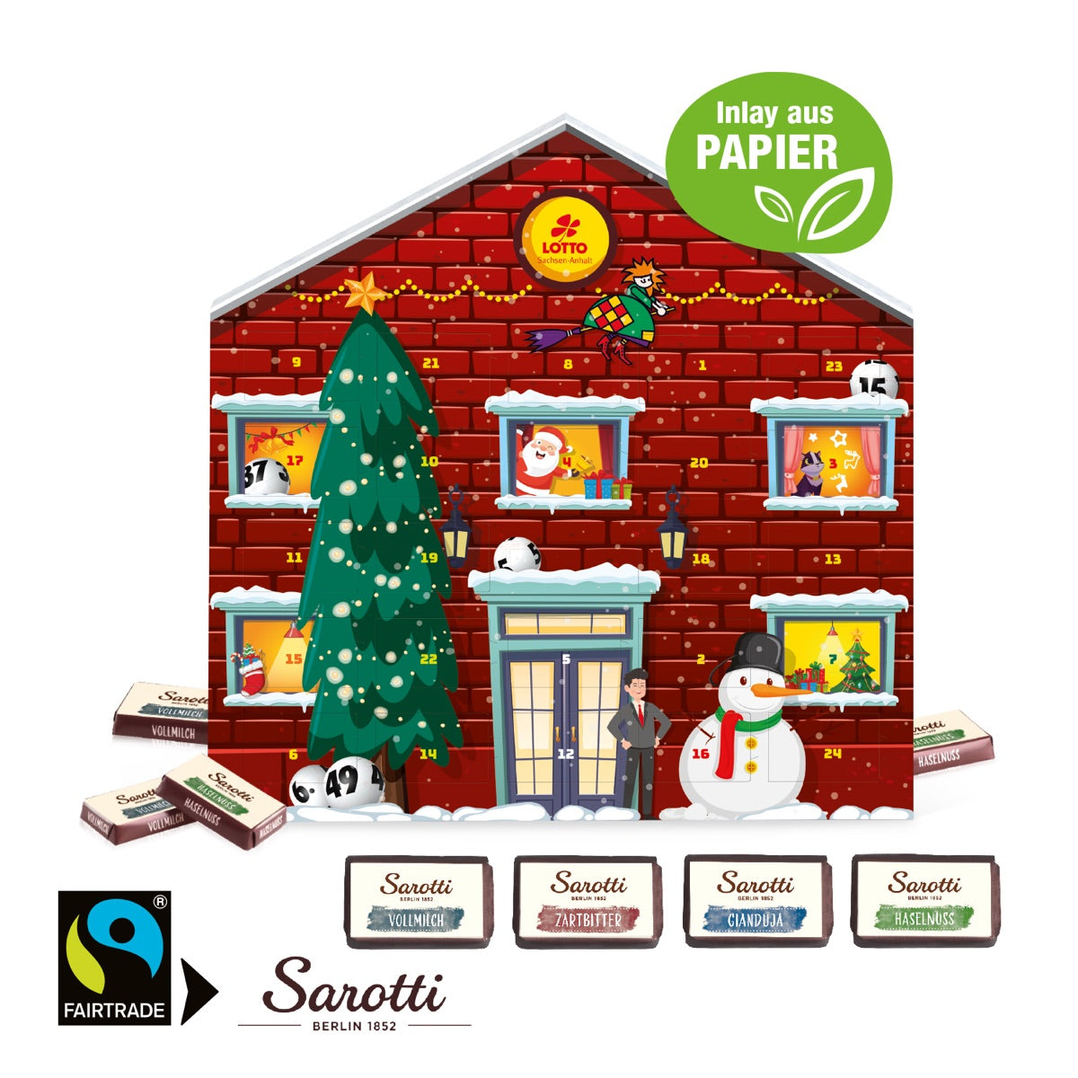 Adventskalender Weihnachtshaus mit Sarotti Fairtrade Schokolade