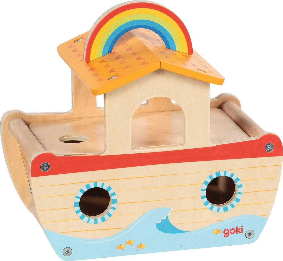 Arche Noah aus Holz mit 20 Teilen von goki – Nahaufnahme