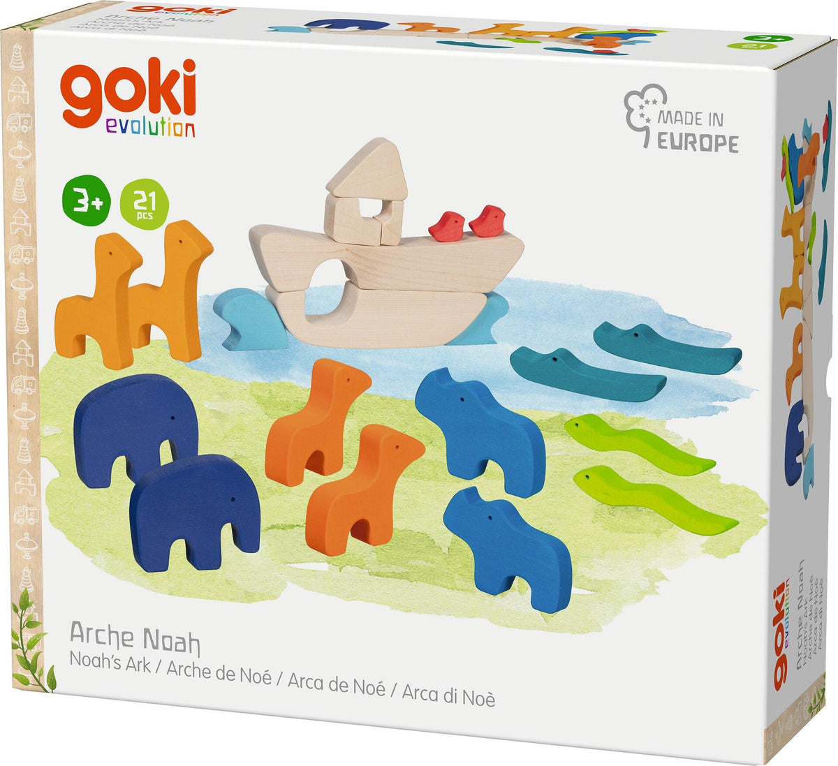 Arche Noah Stapelset aus Holz mit Tierpaaren von goki – Draufsicht