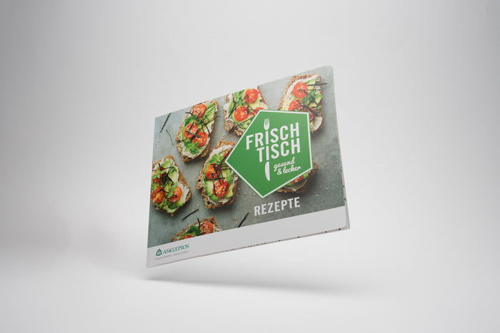 Rezeptbuch mit Logo für Asklepios Kliniken, Kundenprojekt von Vanilla & Pepper