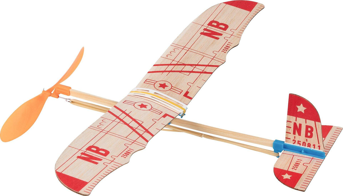 Balsaholz Segelflugzeug mit Gummimotor im 10er Set