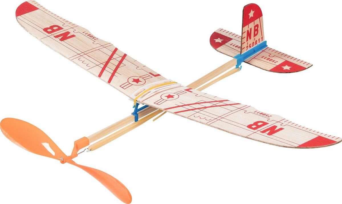 Balsaholz Segelflugzeug mit Gummimotor im 10er Set – weitere Ansicht