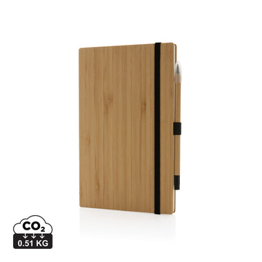Bambus Notizbuch mit Logo gravieren, im Set mit Stift