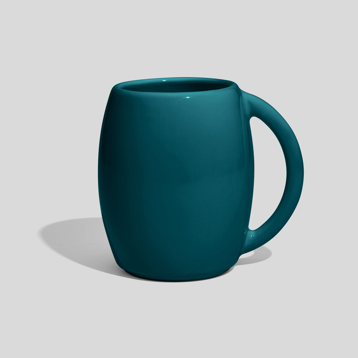 Bauchige Keramiktasse 400 ml in Fassform mit Rundhenkel – Petrol