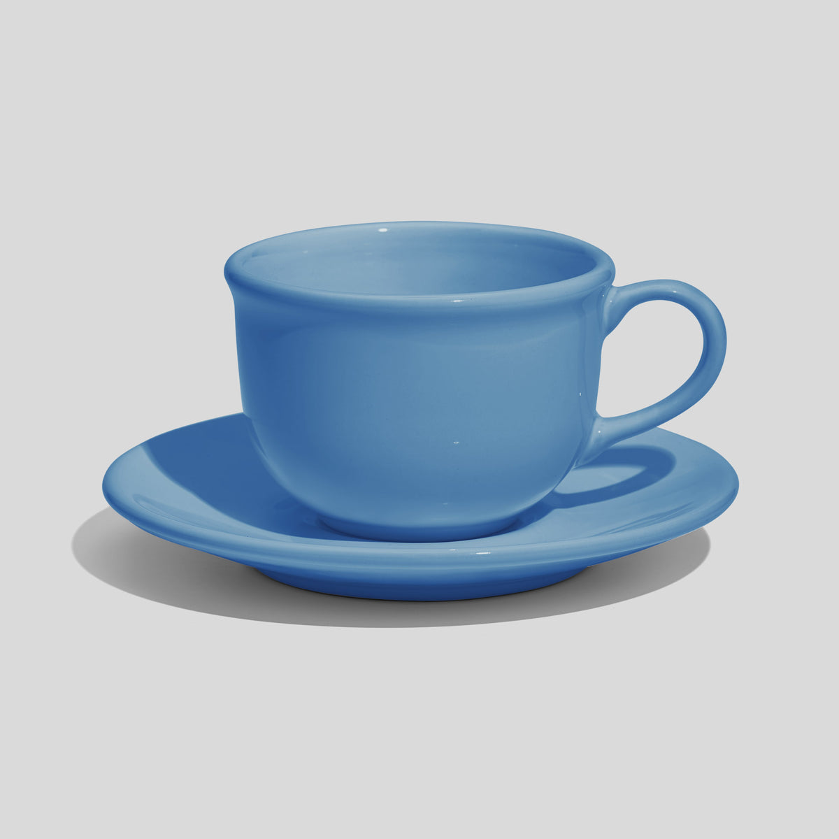 Bauchige Tasse mit Rundhenkel und Untertasse 220 ml – Himmelblau