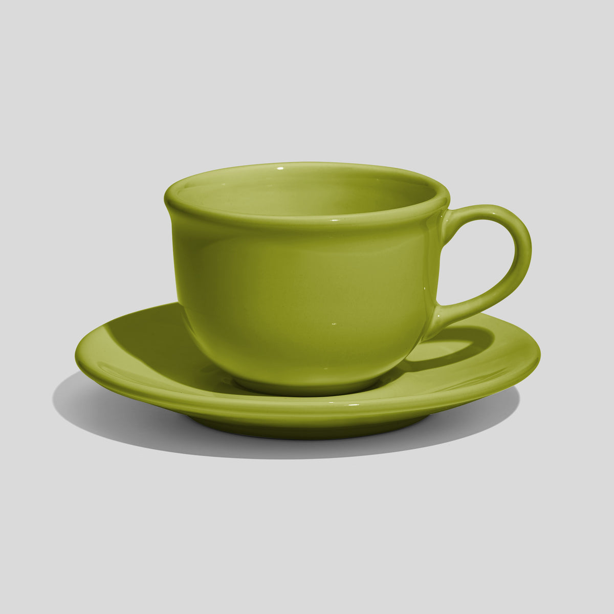 Bauchige Tasse mit Rundhenkel und Untertasse 220 ml – Limettengrün