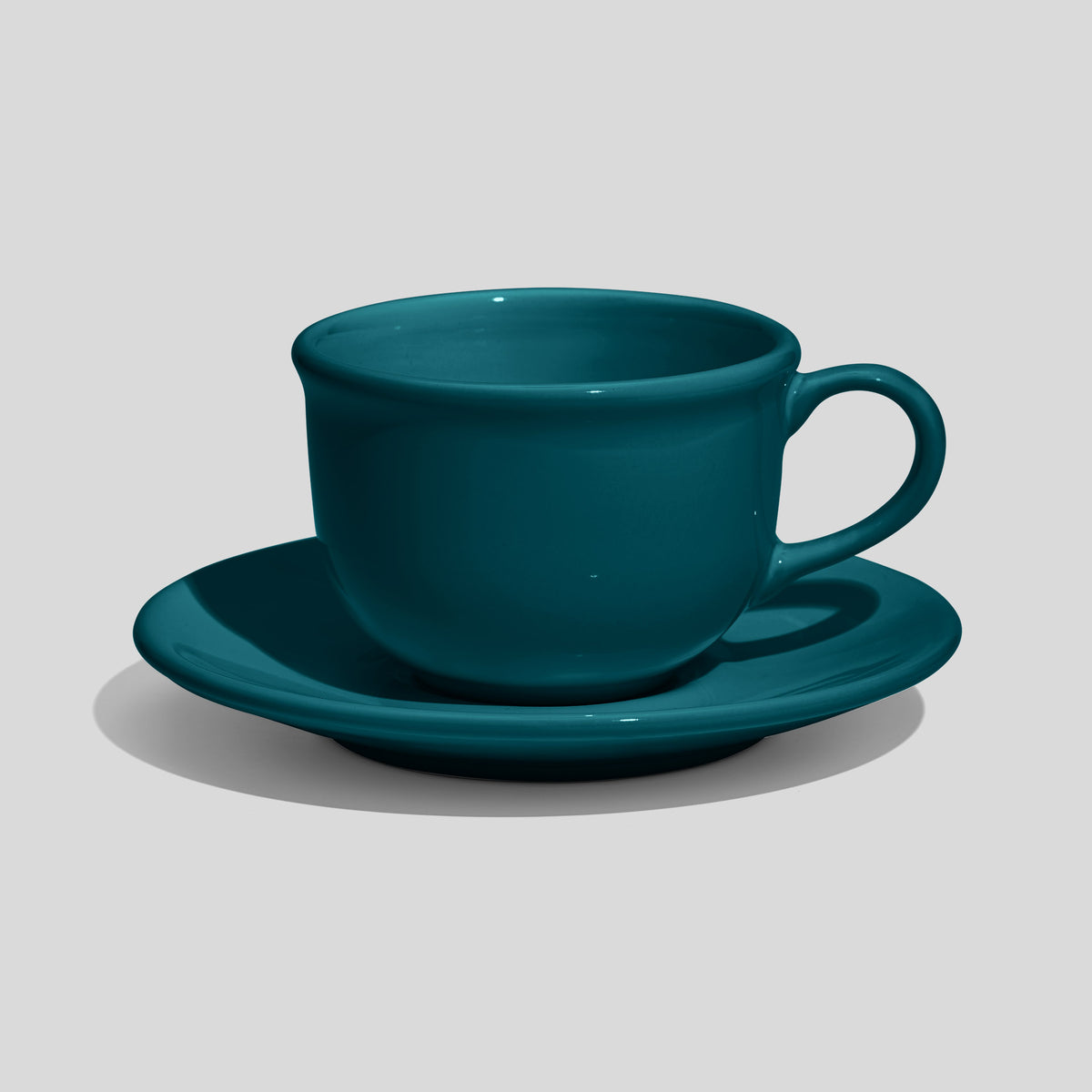 Bauchige Tasse mit Rundhenkel und Untertasse 220 ml – Petrol
