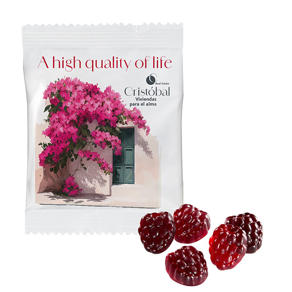 Beeren Fruchtgummi ohne Gelatine im bedruckten Werbetütchen