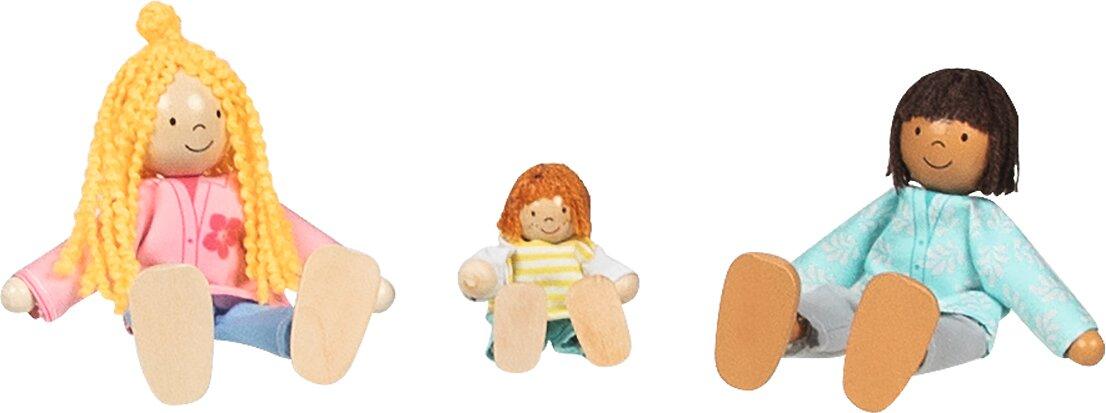 Biegepuppen Mutter Vater Kind aus Holz und Textil – Detailansicht