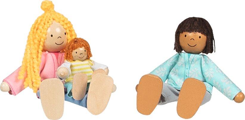 Biegepuppen Mutter Vater Kind aus Holz und Textil – Gesamtansicht