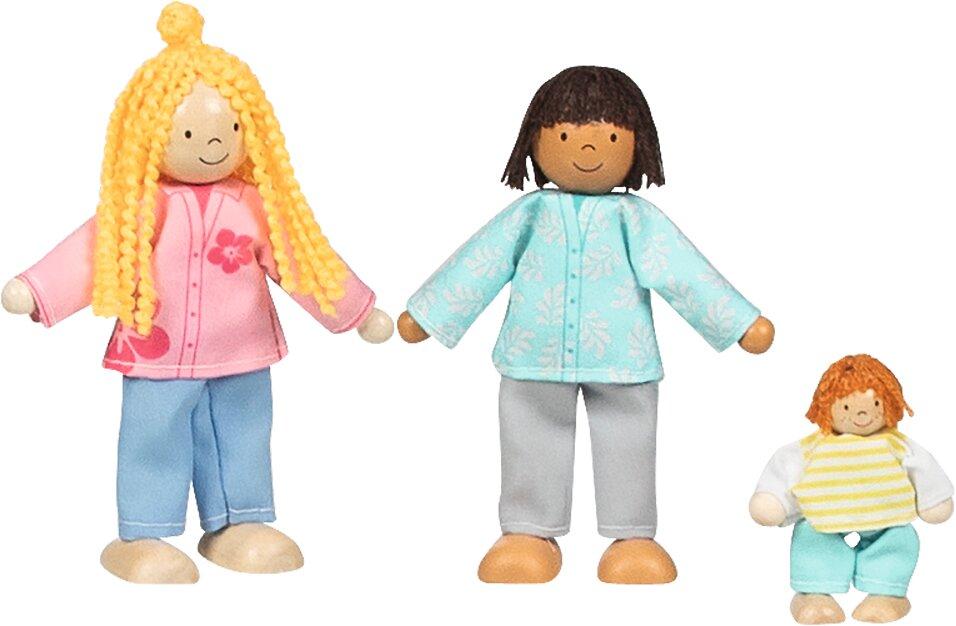 Biegepuppen Mutter Vater Kind aus Holz und Textil – Nahansicht