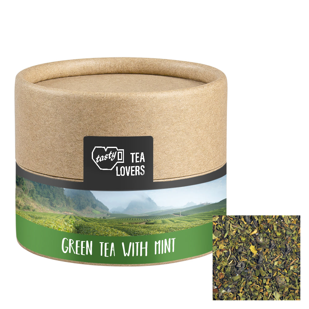 Bio Kräutertee in der kleinen Kraftpapierdose – Bio Grüner Tee mit Minze, ca. 10 g