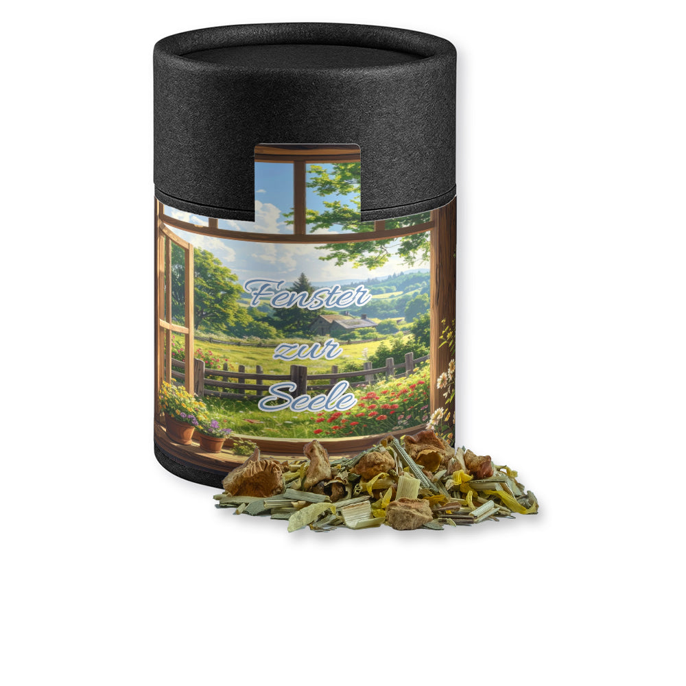 Bio Kräutertee in der schwarzen Kraftpapierdose – Bio Kräutertee Seelenwohl, ca. 27 g