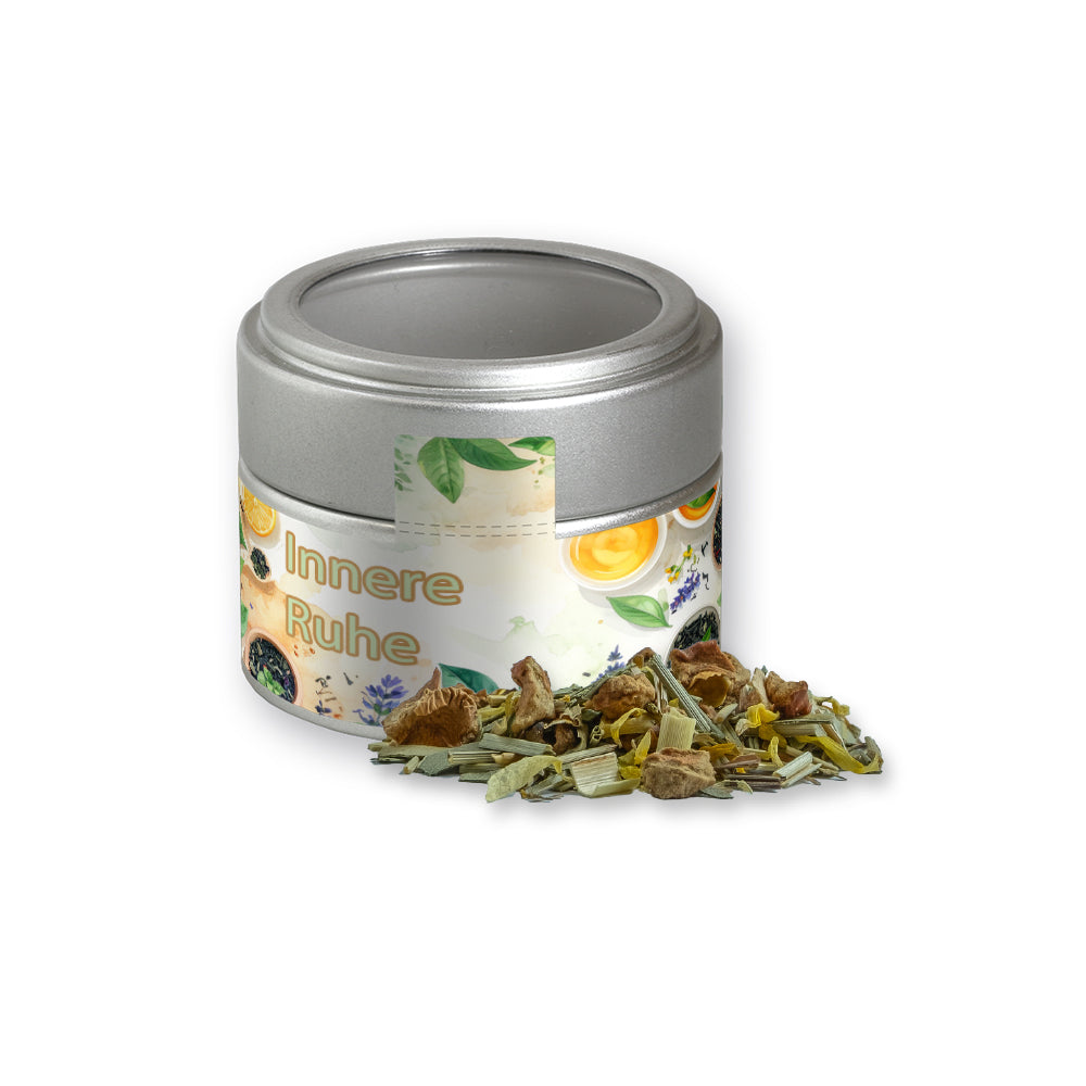 Bio Kräutertee in der silbernen Metalldose Mini – Bio Kräutertee Seelenwohl, ca. 17 g