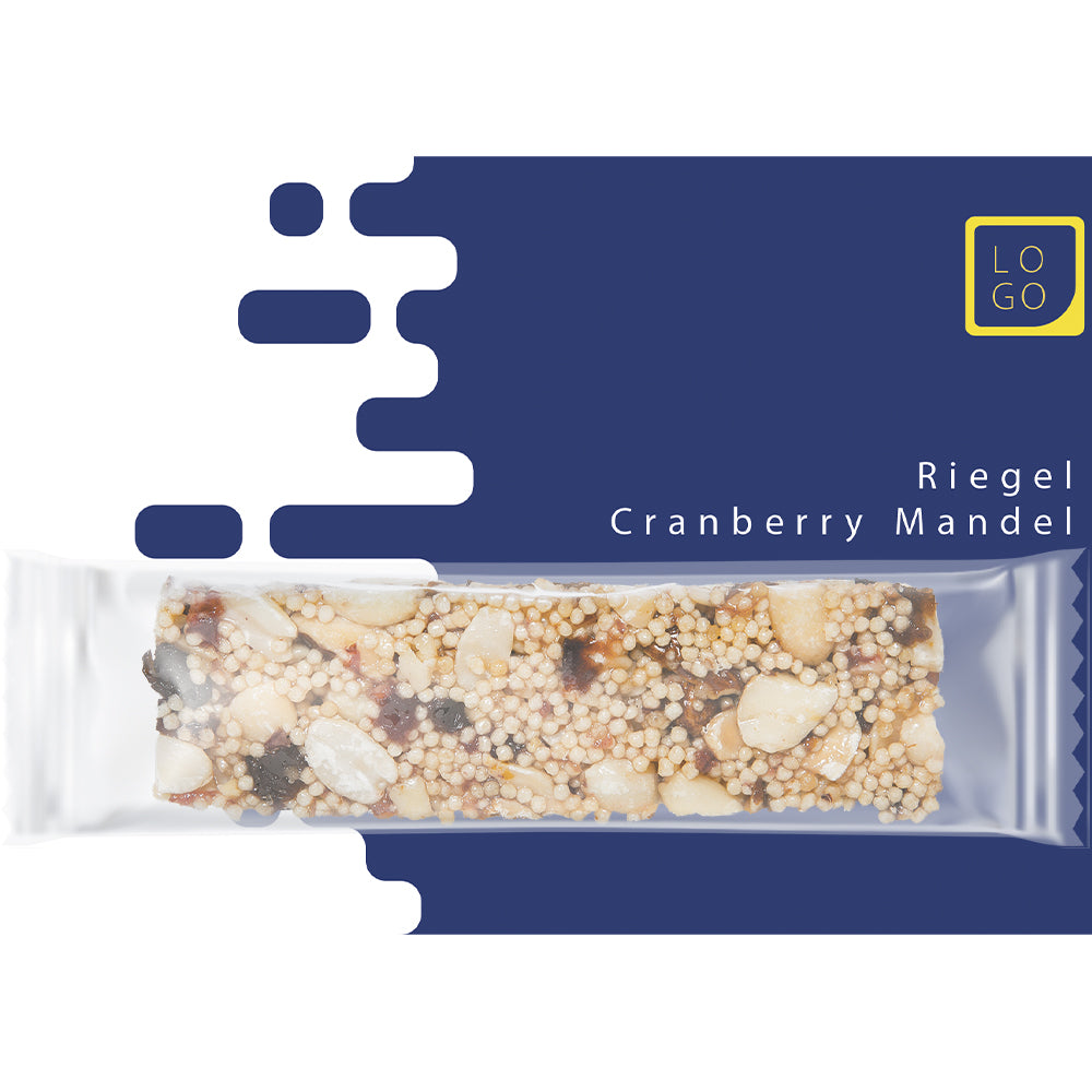 Bio Müsliriegel auf der Werbekarte – Bio Knusperriegel Cranberry Mandel, ca. 25 g