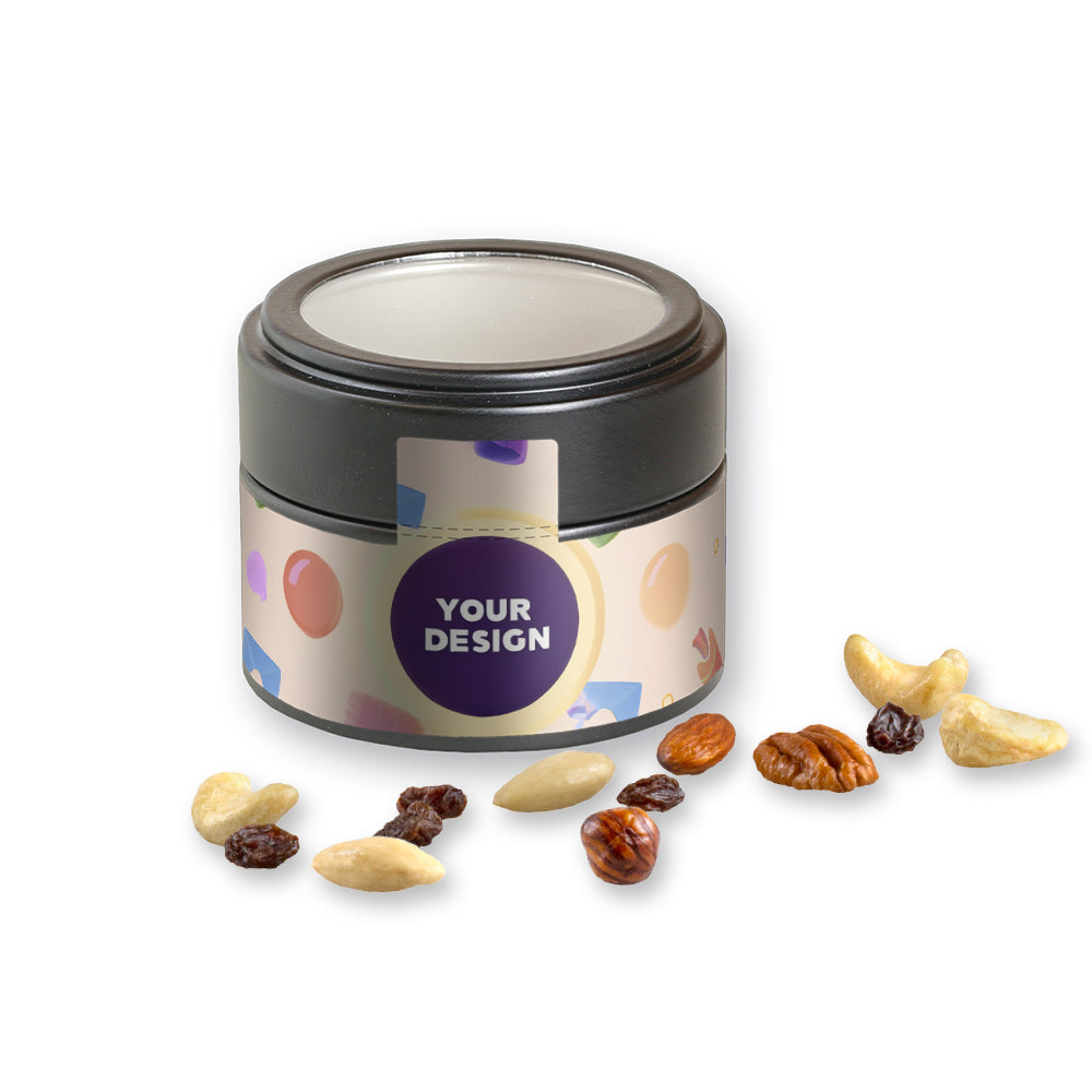 Bio Nussmischung in der schwarzen Metalldose Mini – Bio Studentenfutter, ca. 60 g