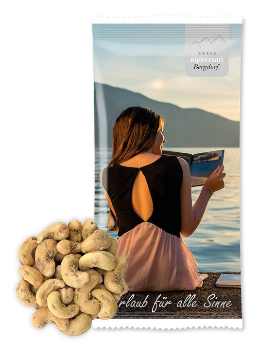Bio Snack Werbetütchen 30 g mit Deinem Design – Bio Cashews Rosmarin, 30 g