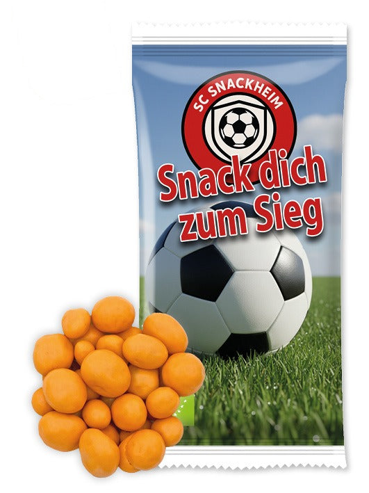Bio Snack Werbetütchen 30 g mit Deinem Design – Bio Cranberries in Orangen Schokolade, 30 g
