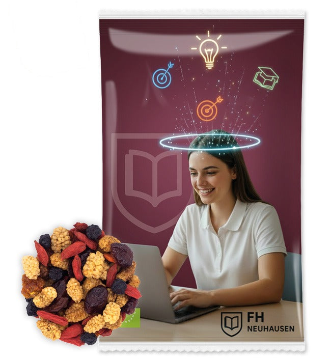 Bio Snack Werbetütchen 40 bis 50 g mit Deinem Design – Bio Pure Superfruits Mix, 40 g
