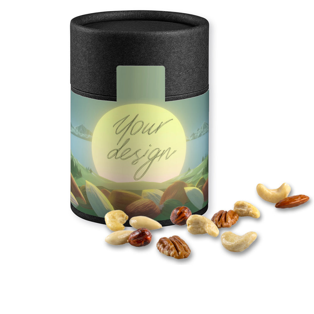Bio Studentenfutter in der schwarzen Kraftpapierdose – Bio NusskernMix, ca. 80 g