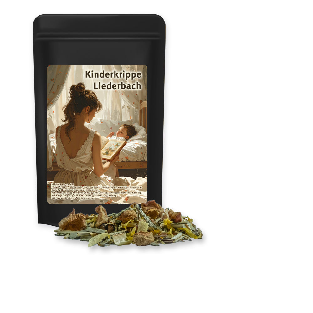 Bio Tee und Kaffee im schwarzen Standbeutel Mini – Bio Kräutertee Seelenwohl, ca. 12 g