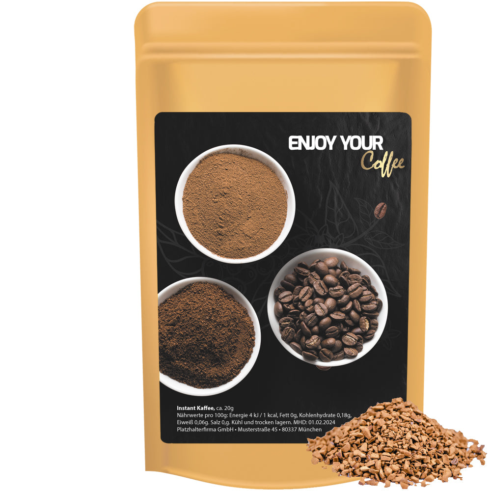 Bio Tee und Kaffee im Standbeutel Mini aus Kraftpapier – Bio Instant Kaffee, ca. 20 g