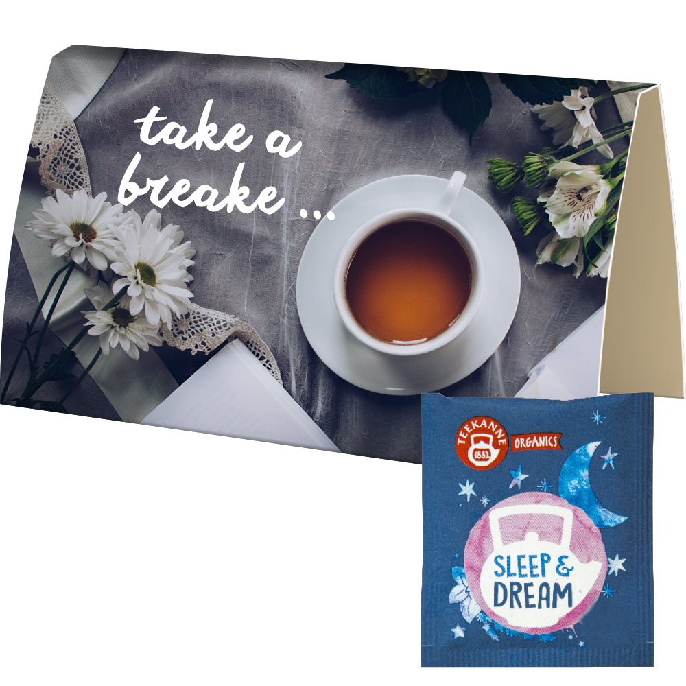 Bio Teeauswahl in der Werbekarte A6 gefaltet – Bio Beuteltee Sleep & Dream, ca. 1,7 g