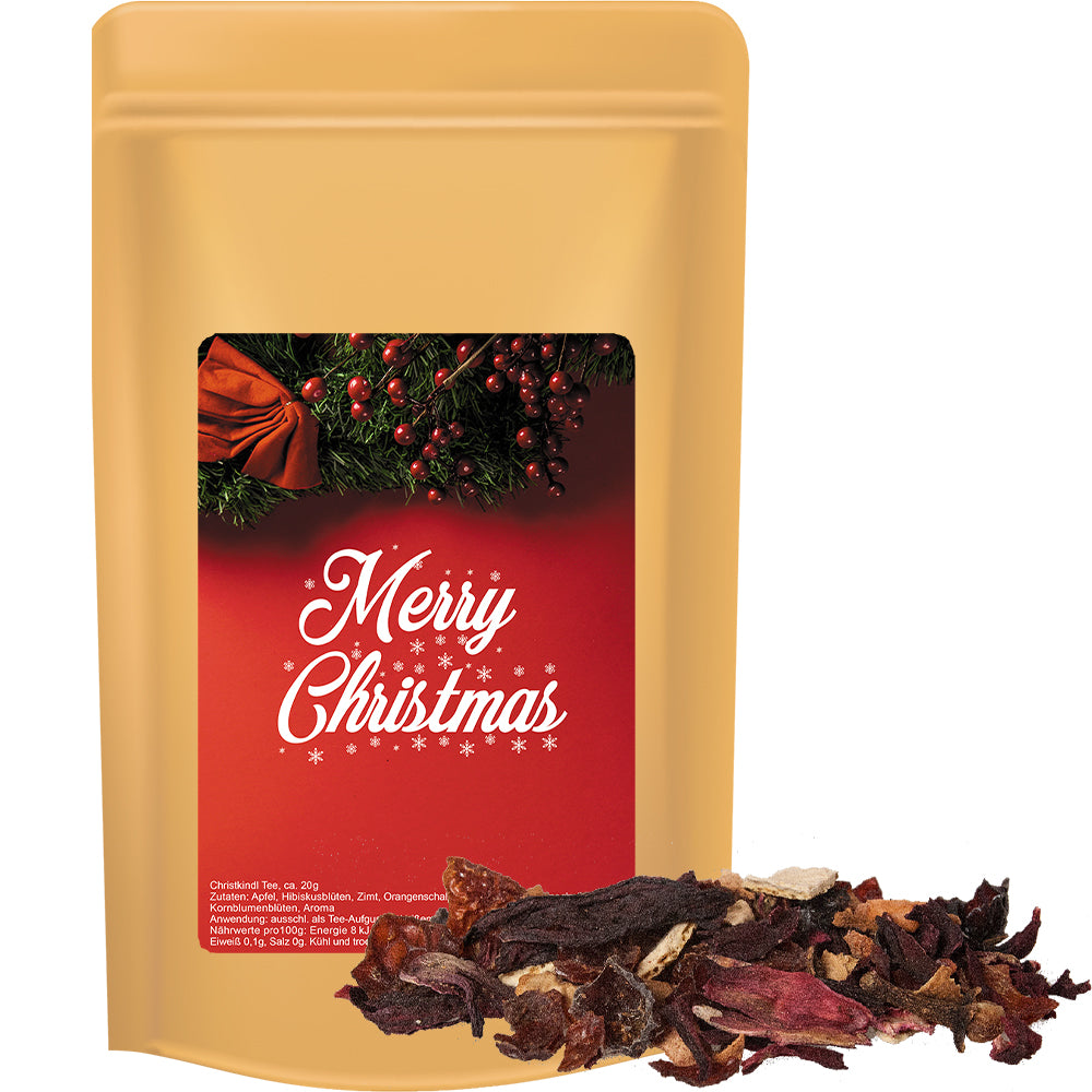 Bio Weihnachtstee im Standbeutel Midi aus Kraftpapier – Bio Weihnachts Früchtetee, ca. 55 g