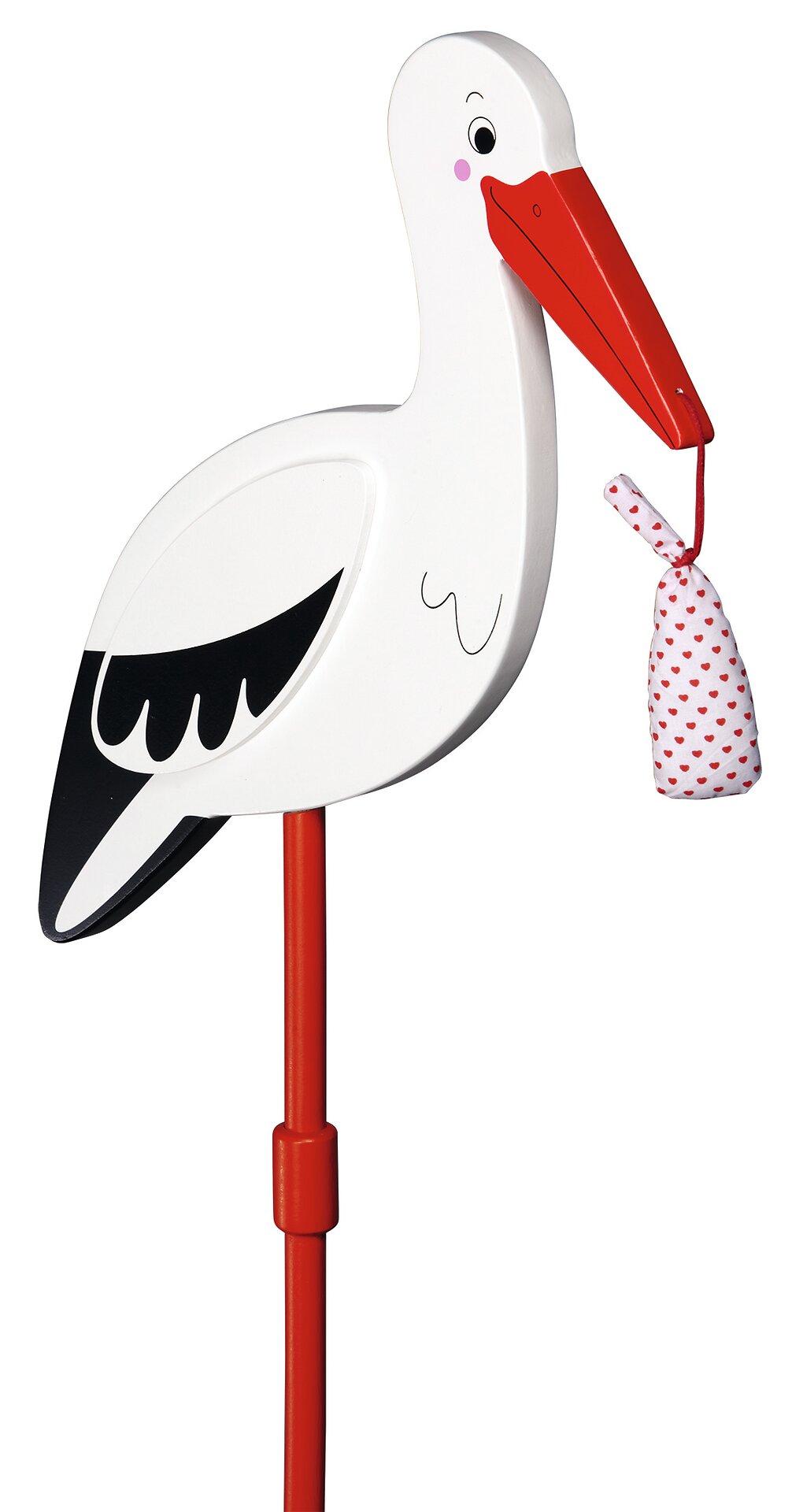 Blumenstecker Storch mit Babytuch aus Holz