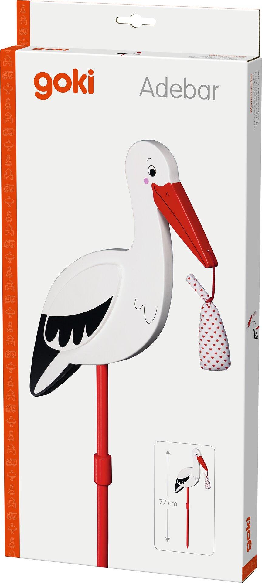 Blumenstecker Storch mit Babytuch aus Holz – achte Ansicht