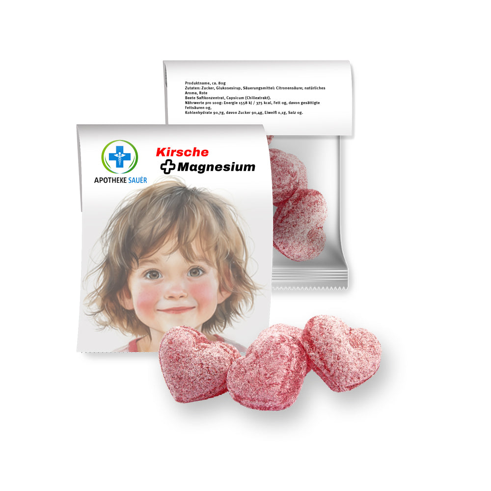 Bonbon und Nuss Mix in der Midi Tüte mit Werbereiter – Kirschbonbons mit Magnesium, ca. 17 g