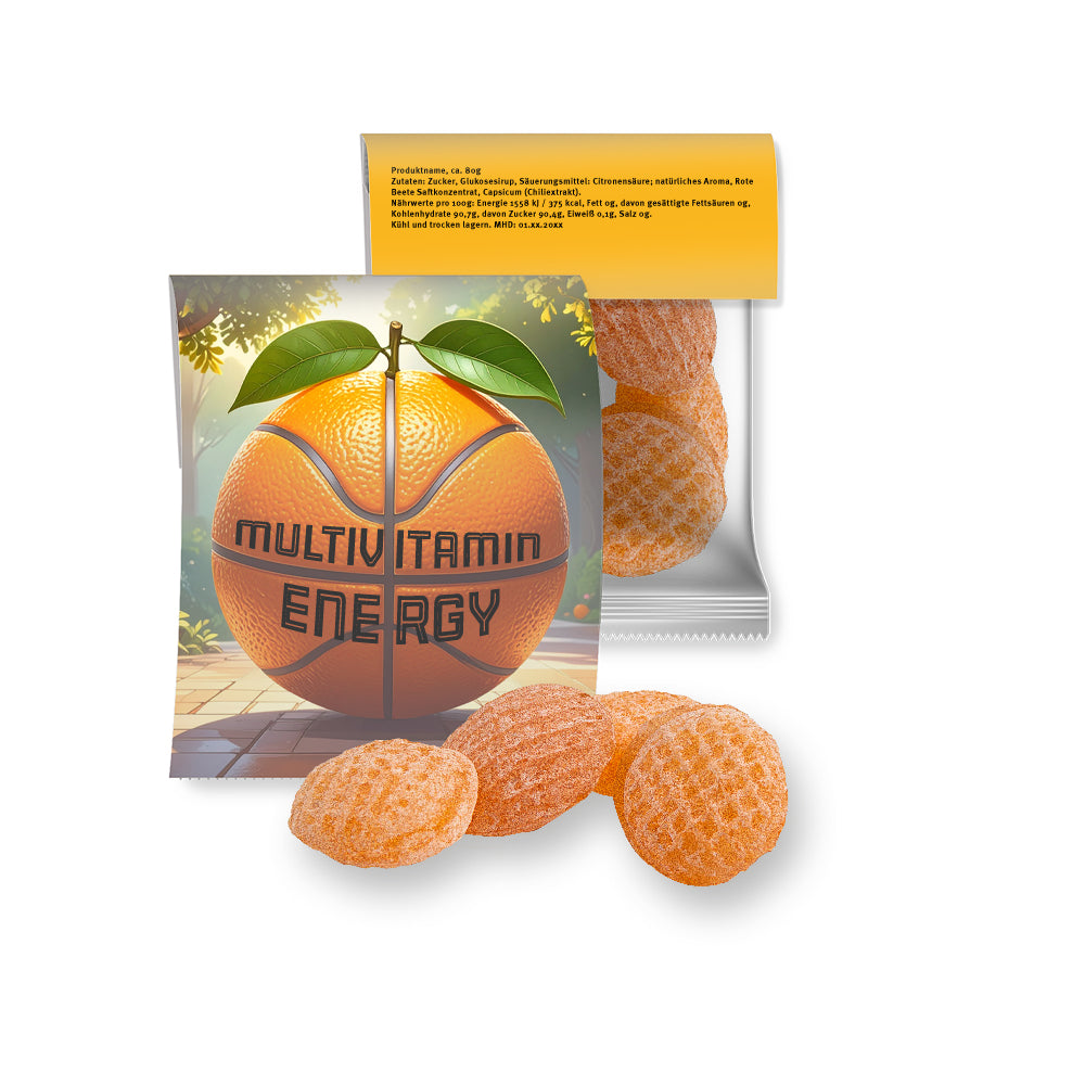 Bonbon und Nuss Mix in der Midi Tüte mit Werbereiter – Multivitamin Bonbons, ca. 17 g