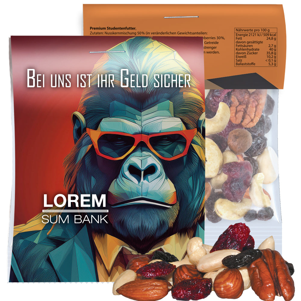 Bonbon und Nuss Mix in der Midi Tüte mit Werbereiter – Premium Studentenfutter, ca. 15 g