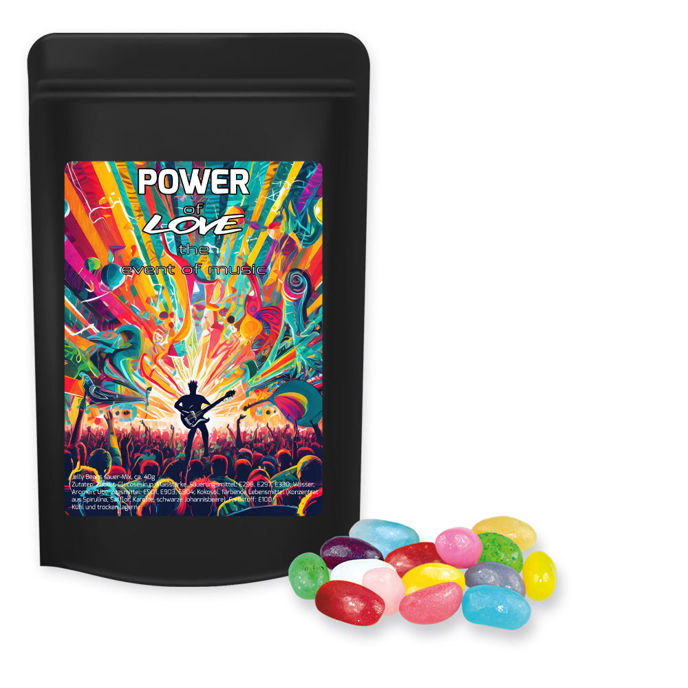 Bonbonmischungen im schwarzen Standbeutel Midi – Jelly Beans sauer Mix, ca. 100 g