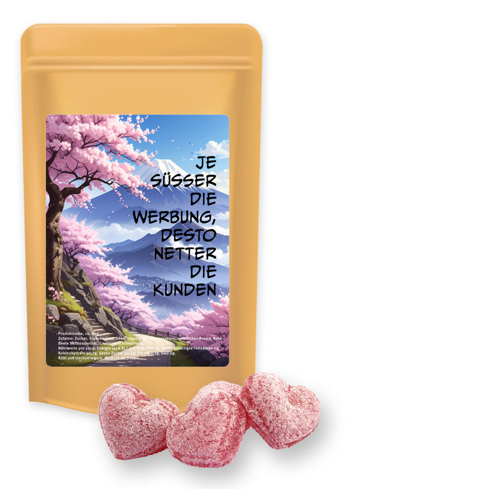 Bonbonmischungen im Standbeutel Midi aus Kraftpapier – Kirschbonbons mit Magnesium, ca. 80 g