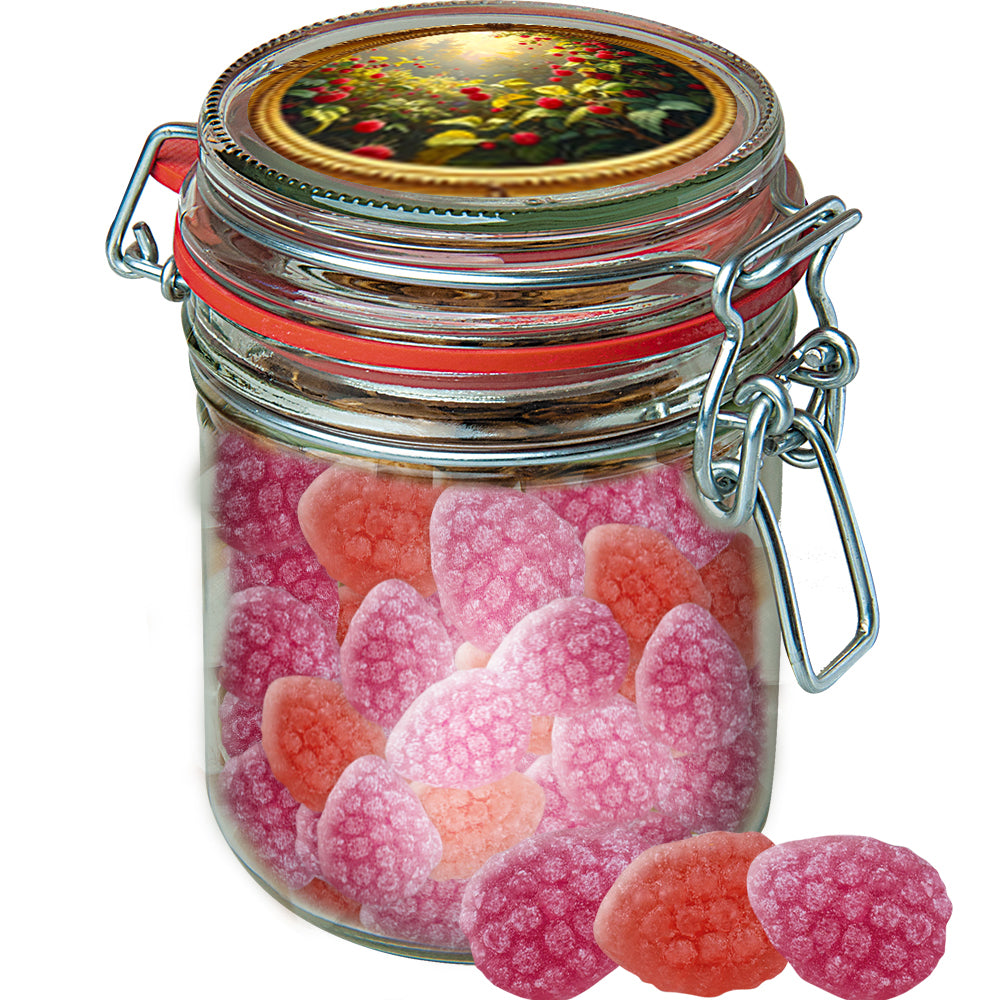 Bonbons im Glas Maxi mit Etikett – Erdbeer Chili Bonbons, ca. 200 g