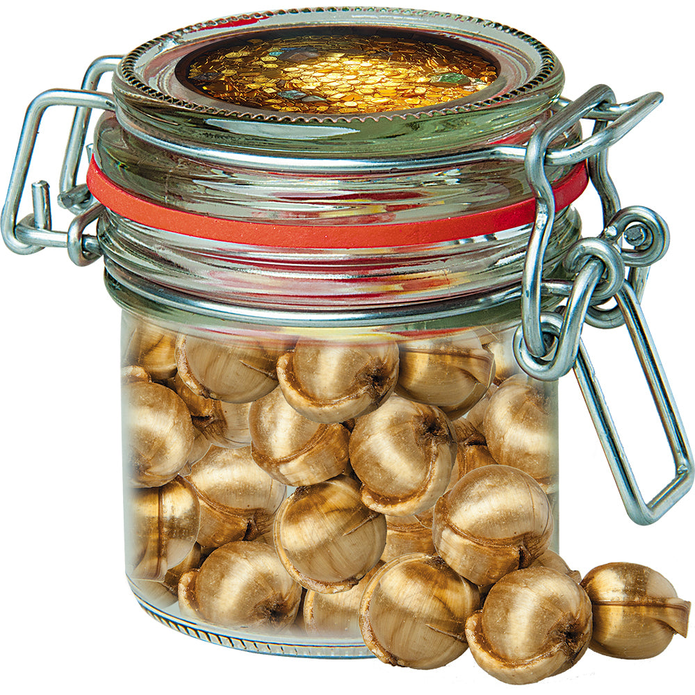 Bonbons im kleinen Glas mit Etikett – Goldnüsse Bonbons, ca. 60 g