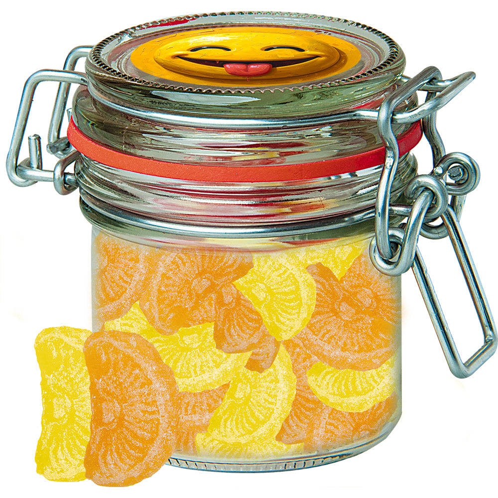Bonbons im kleinen Glas mit Etikett – Zitrone und Orangen Bonbons, ca. 60 g