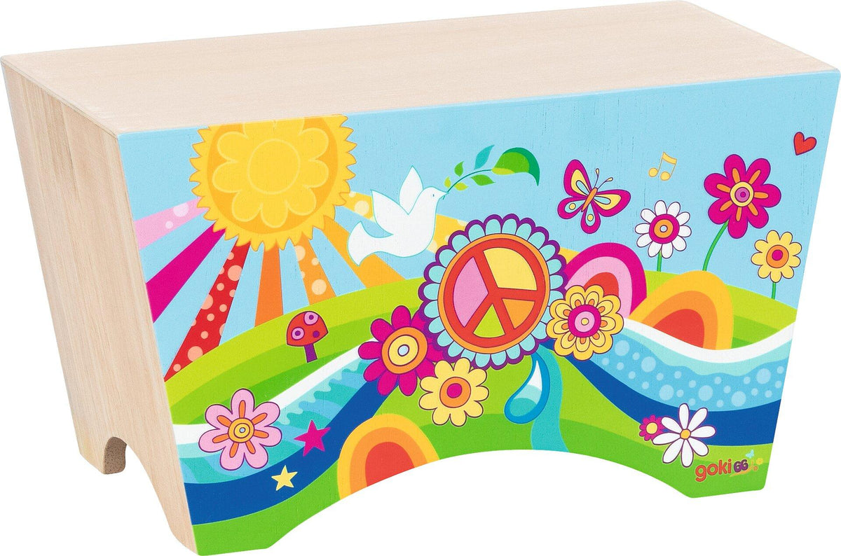 Cajon Blumenwiese aus Holz mit Sonne und Schmetterling – Ansicht