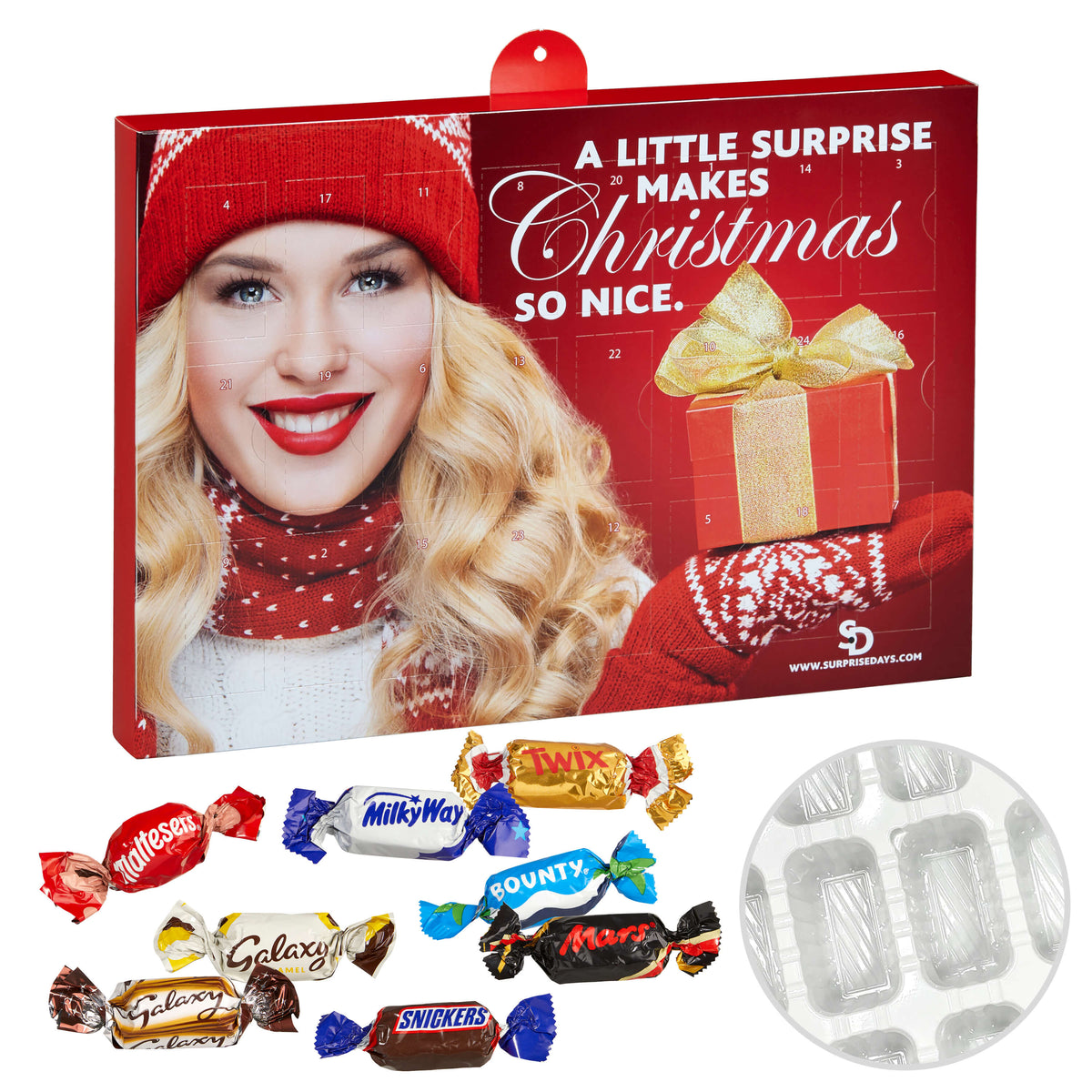 Celebrations Adventskalender mit Folientiefziehteil und bedruckter Front