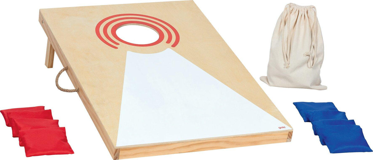 Cornhole Wurfspiel aus Holz mit acht Wurfsäckchen – Detailansicht