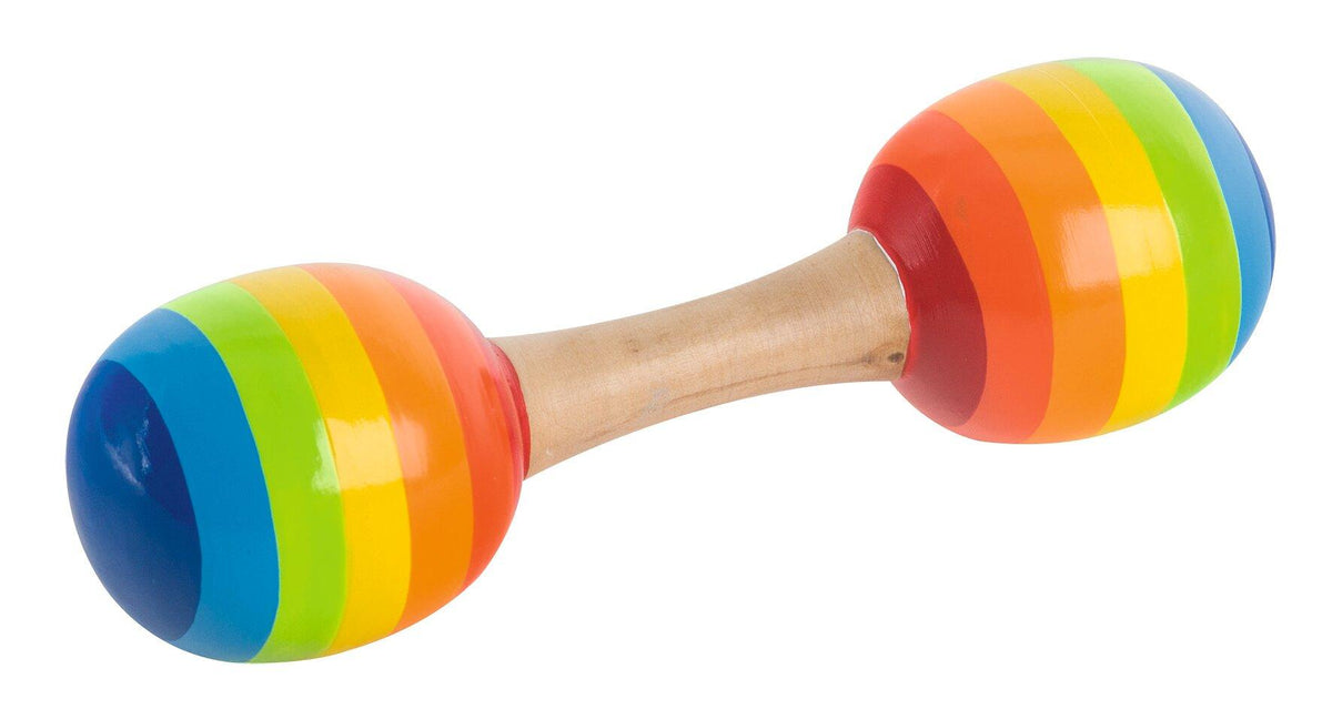 Doppelmaracas in Regenbogenfarben aus Holz – Ansicht
