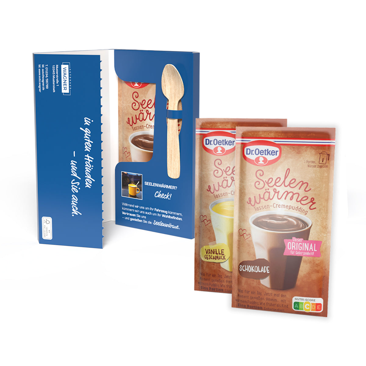 Dr. Oetker Tassenpudding in Mailingmappe