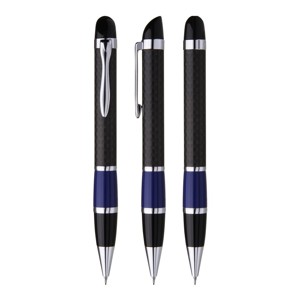 Drehbleistift mit Carbonoptik und Metallclip – Blau